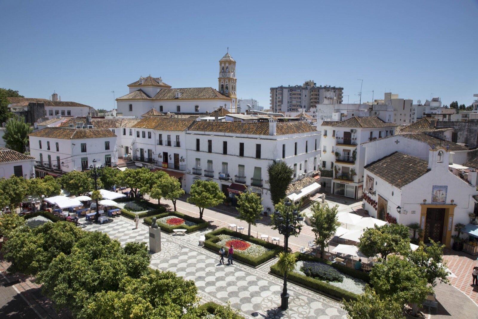 Plaza de los Naranjos in Marbella's old town, seen from above