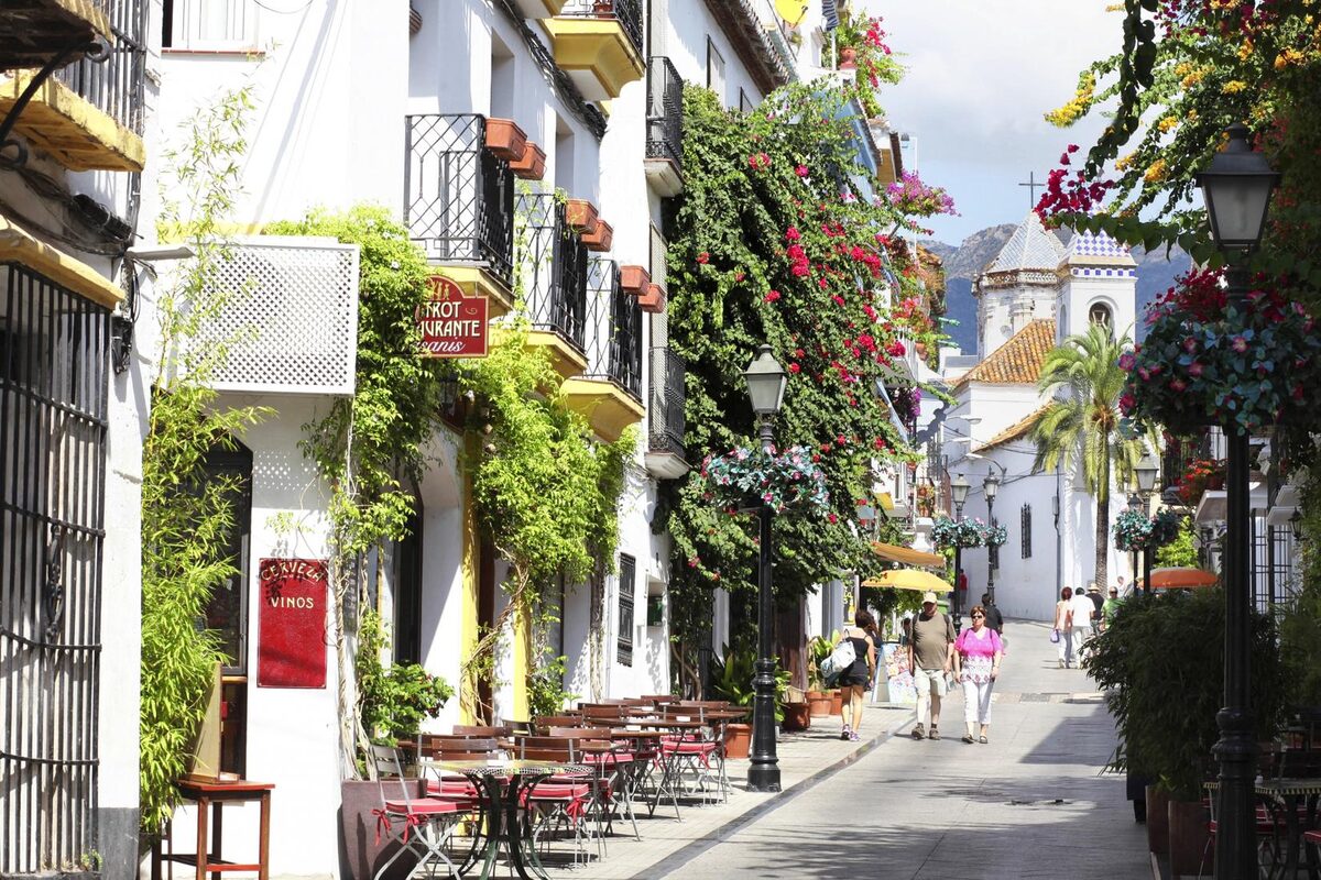 Calle Ancha, a pedestrian street in Marbella's old town near the Casco Antiguo car parks