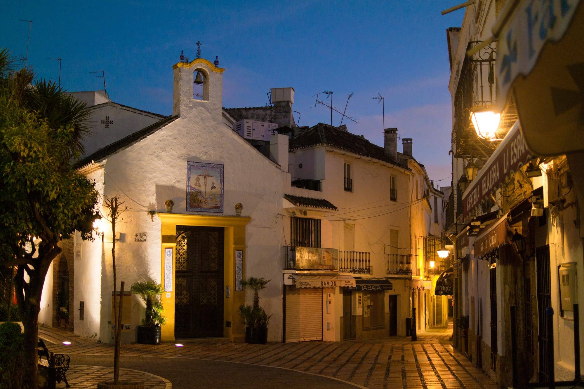 Plaza de los Naranjos in Marbella's old town in bright daylight