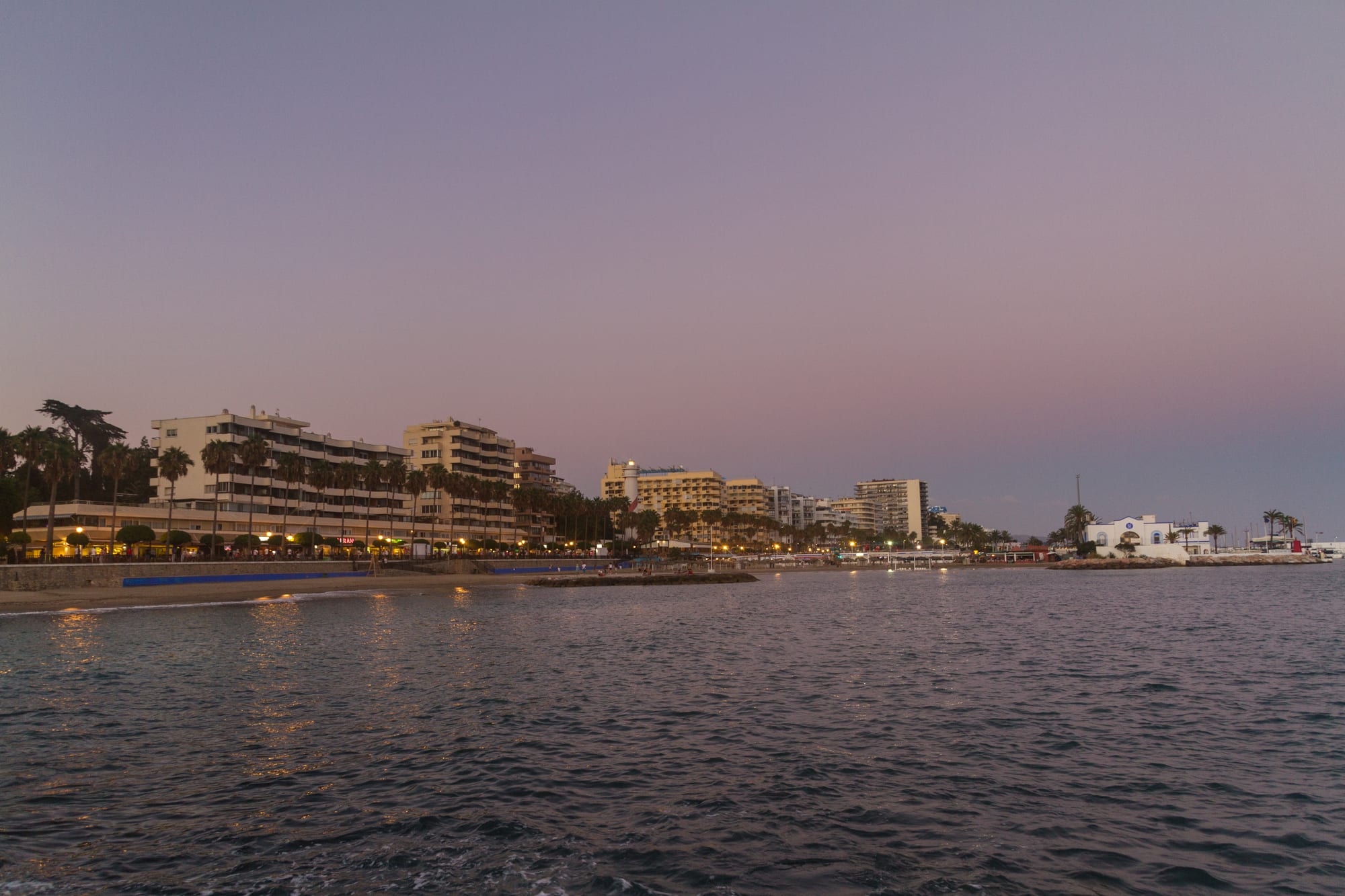 Sunset over the sea at Marbella in early autumn