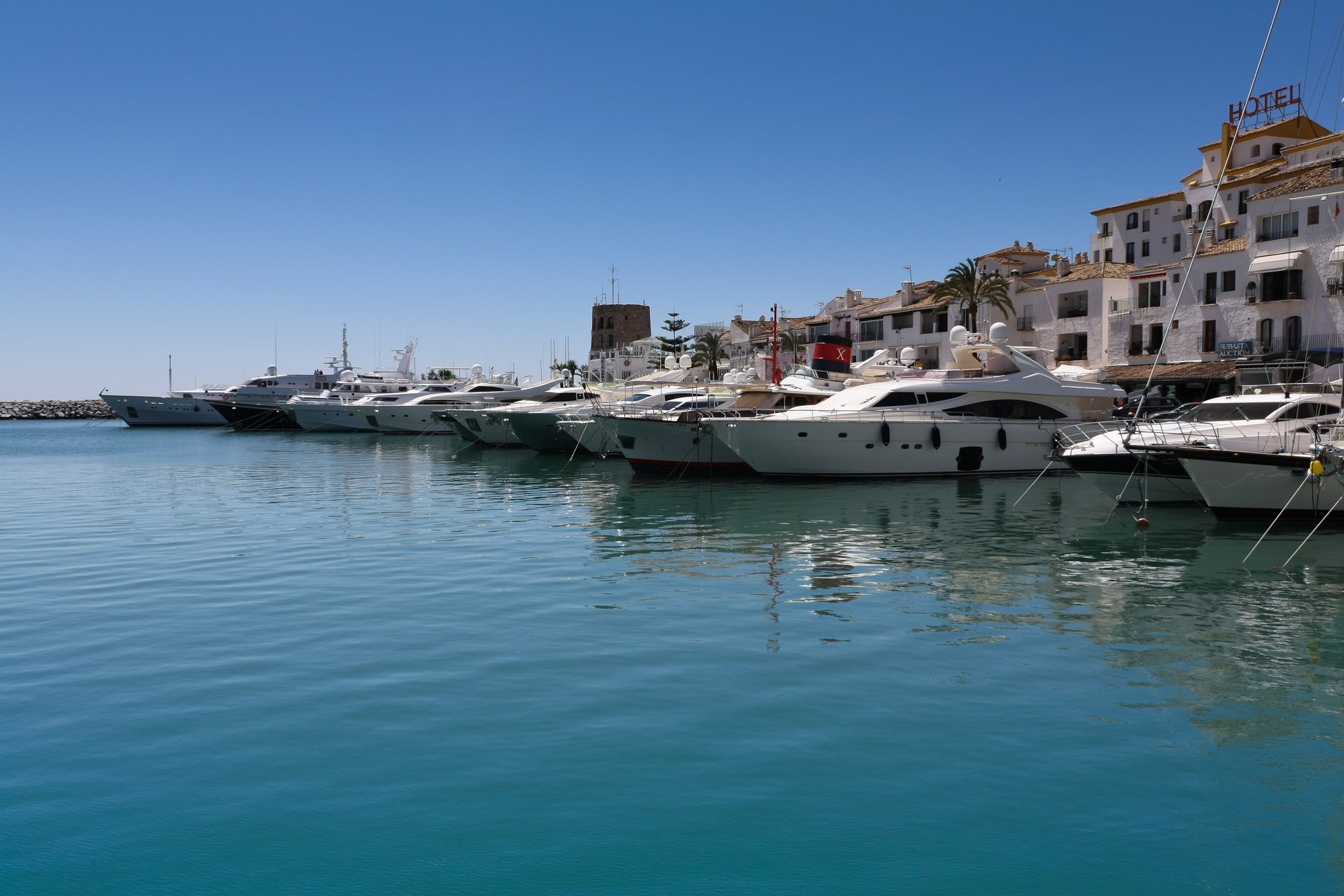 Yachts moored in the marina at Puerto Banús