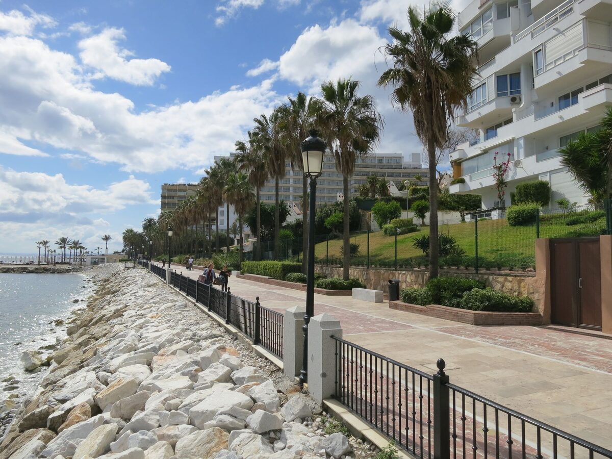 The Paseo Marítimo, Marbella's seafront promenade, in March